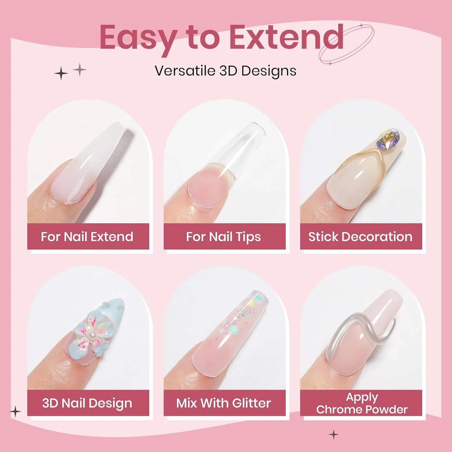 Solid Builder Gel for Nails Clear Nude White 3D Sculpture Nail Art Hard Gel with Chrome Powder for Carving Patterns Decoration Home Manicure DIY for Women
