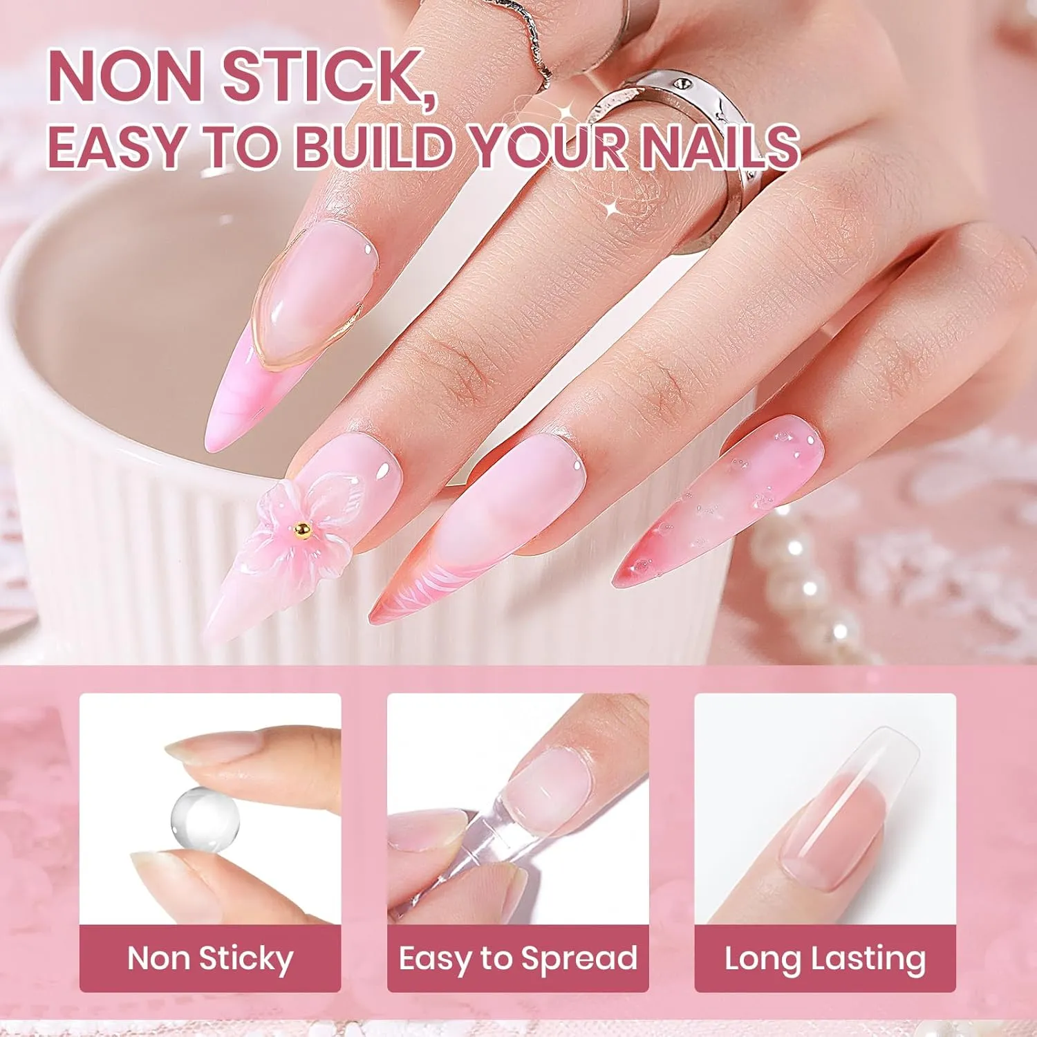Solid Builder Gel for Nails Clear Nude White 3D Sculpture Nail Art Hard Gel with Chrome Powder for Carving Patterns Decoration Home Manicure DIY for Women