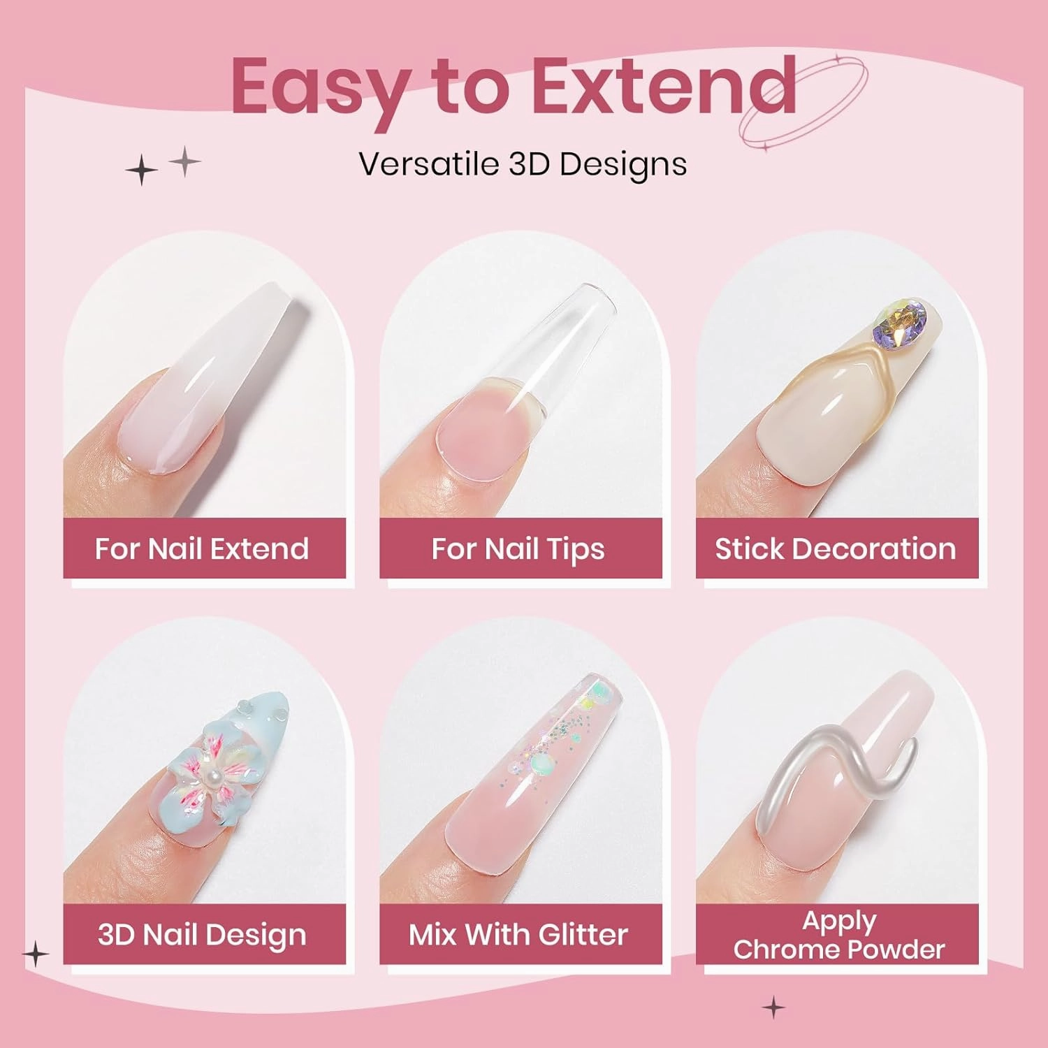 Solid Builder Gel for Nails Clear Nude White 3D Sculpture Nail Art Hard Gel with Chrome Powder for Carving Patterns Decoration Home Manicure DIY for Women