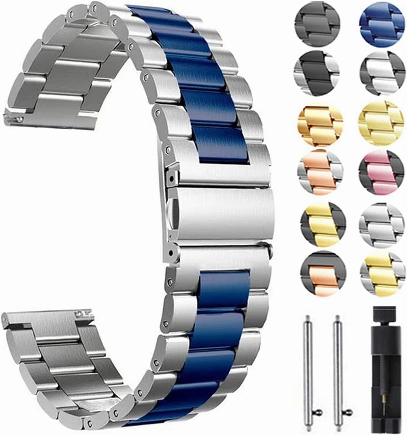 Solid Metal Wristband For Watch Strap, For Quick Release Watch Stainless Steel Strap Replacement 20mm 22mm Bracelet (Band Color : Silver Rose Gold, Band Width : 22mm)