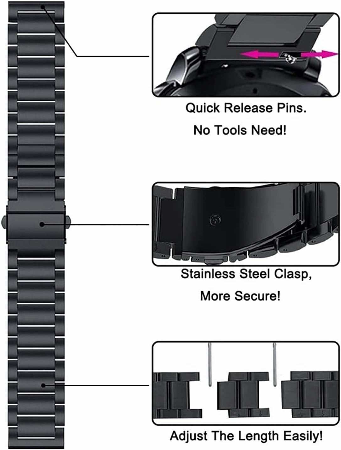 Solid Metal Wristband For Watch Strap, For Quick Release Watch Stainless Steel Strap Replacement 20mm 22mm Bracelet (Band Color : Silver Rose Gold, Band Width : 22mm)