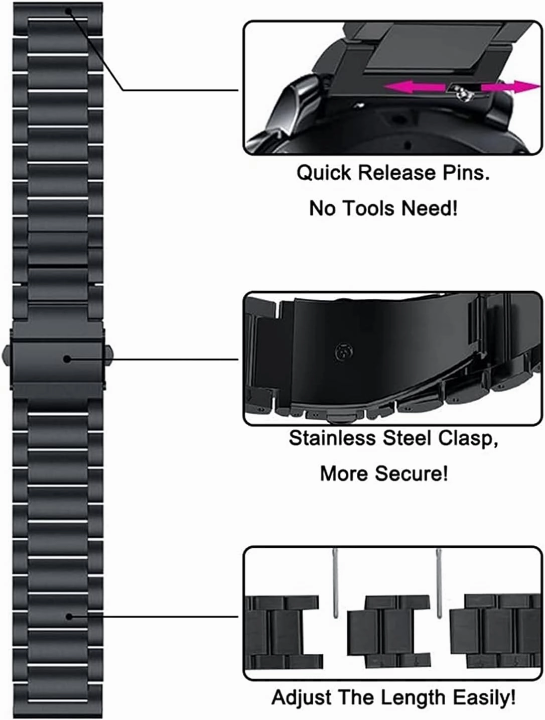 Solid Metal Wristband For Watch Strap, For Quick Release Watch Stainless Steel Strap Replacement 20mm 22mm Bracelet (Band Color : Silver Rose Gold, Band Width : 22mm)