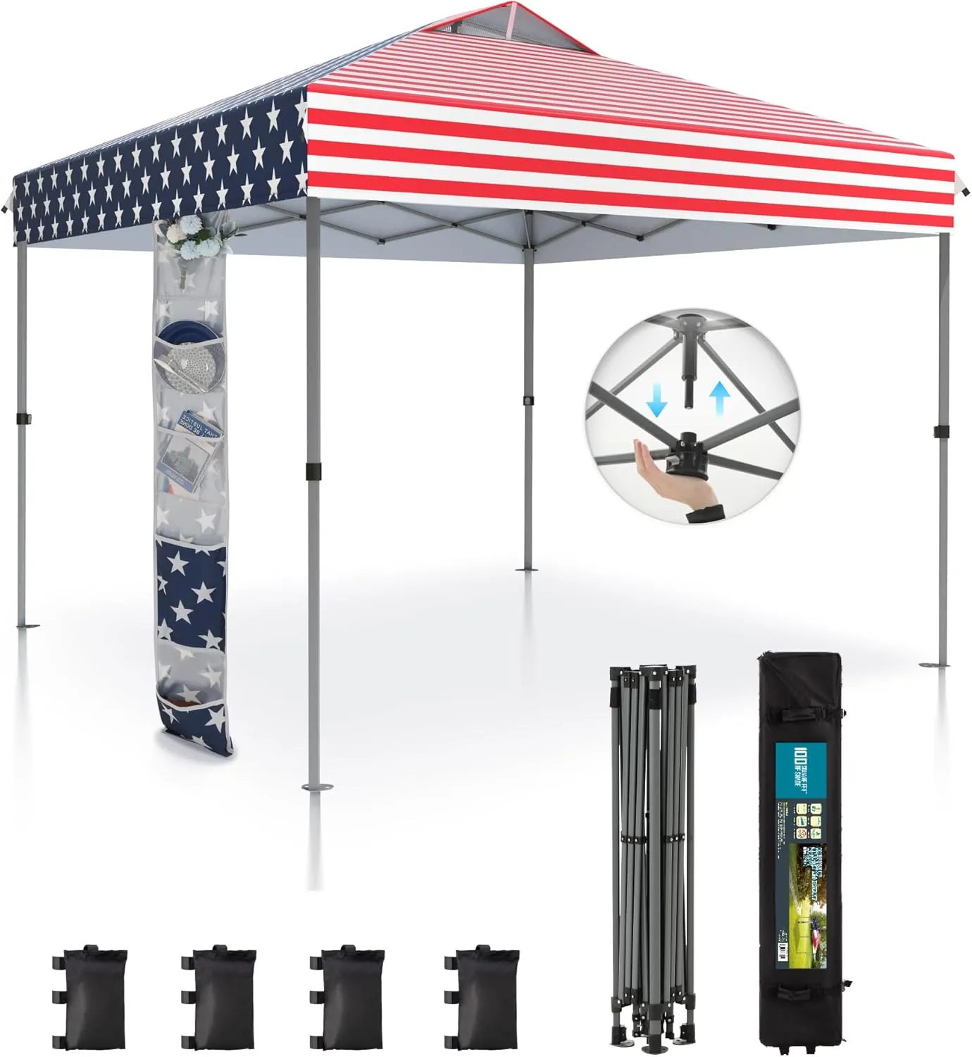Sophia & William Canopy Tent Pop Up 10x10 ft, One Person Push Set Up Tent, Outdoor Canopies Shelter Heavy Duty Straight Legs with 4 Sandbags & Guy Ropes, 1 Roller Bag & Storage Bag, 8 Stakes, UPF50 