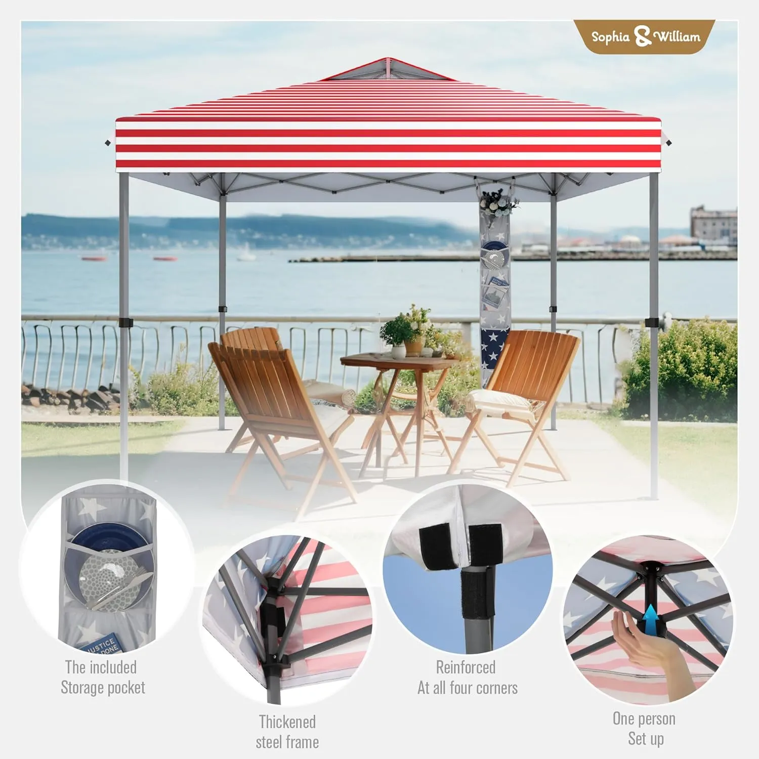 Sophia & William Canopy Tent Pop Up 10x10 ft, One Person Push Set Up Tent, Outdoor Canopies Shelter Heavy Duty Straight Legs with 4 Sandbags & Guy Ropes, 1 Roller Bag & Storage Bag, 8 Stakes, UPF50 