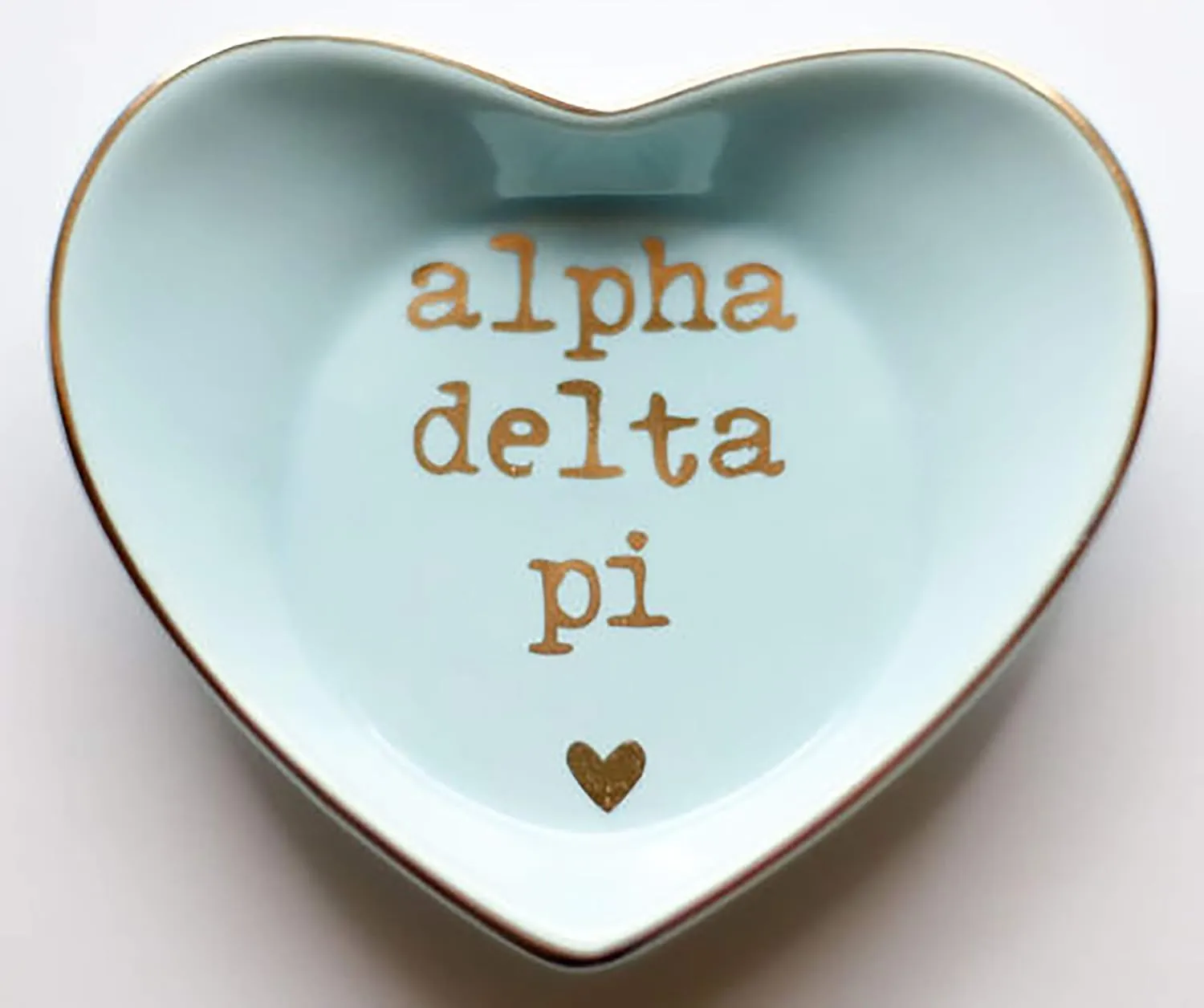 Sorority Shop Alpha Delta Pi Jewelry Dish - Heart-Shaped High-gloss finish Ceramic tray with Gold Detailing, Multi-Function Ceramic Ring Dish for Home or Office, Ideal for Jewelry and Keys