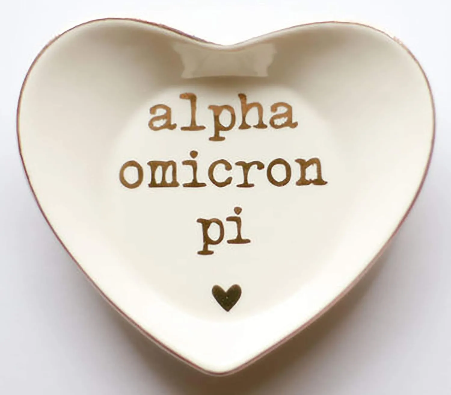 Sorority Shop Alpha Omicron Pi Jewelry Dish - Heart-Shaped High-gloss finish Ceramic tray with Gold Detailing, Multi-Function Ceramic Ring Dish for Home or Office, Ideal for Jewelry and Keys