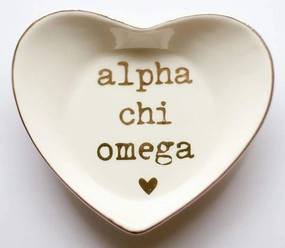 Sorority Shop Alpha Chi Omega Jewelry Dish - Heart-Shaped High-gloss finish Ceramic tray with Gold Detailing, Multi-Function Ceramic Ring Dish for Home or Office, Ideal for Jewelry and Keys