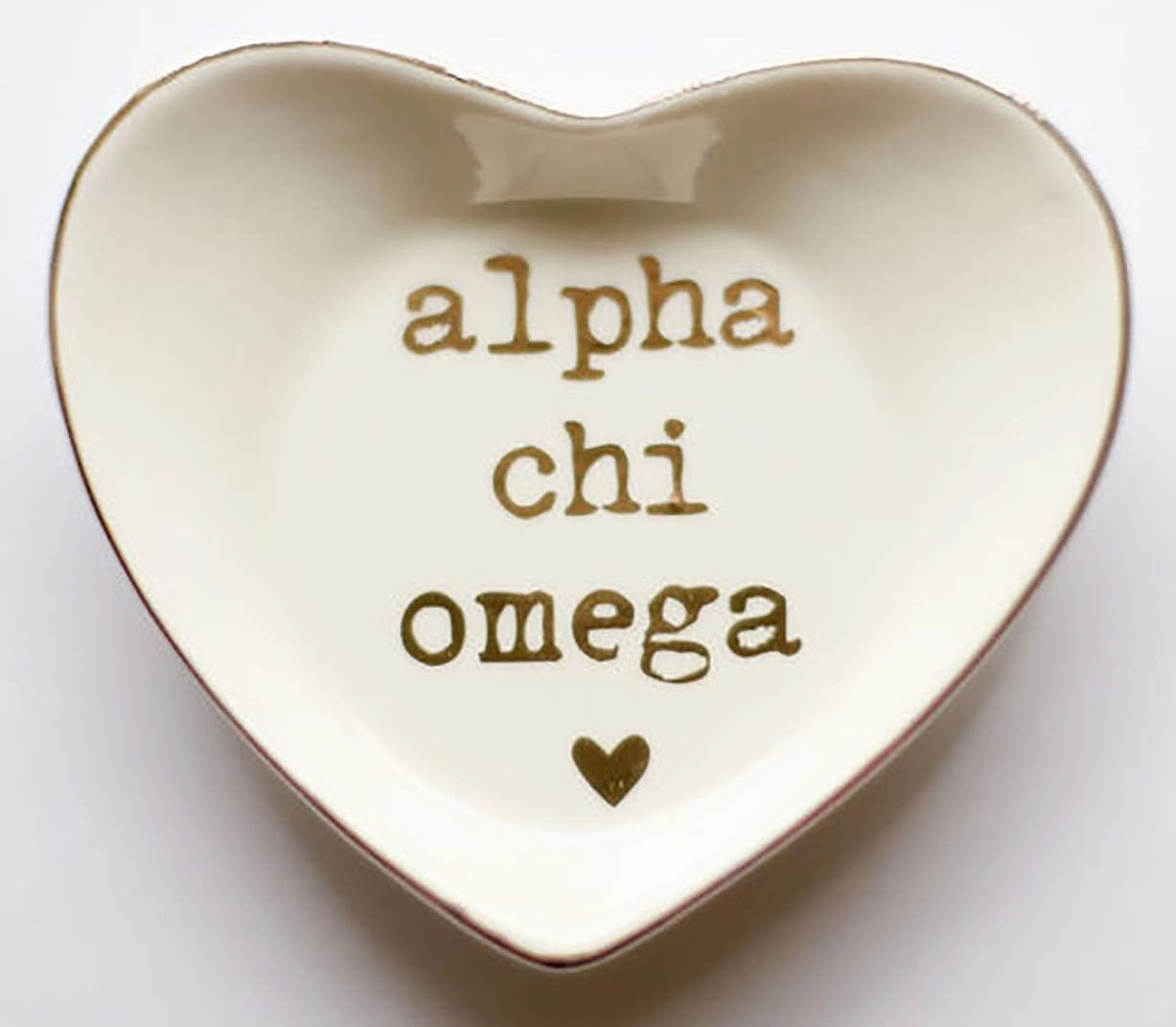 Sorority Shop Alpha Chi Omega Jewelry Dish - Heart-Shaped High-gloss finish Ceramic tray with Gold Detailing, Multi-Function Ceramic Ring Dish for Home or Office, Ideal for Jewelry and Keys