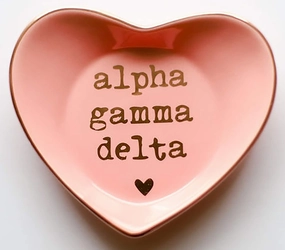 Sorority Shop Alpha Gamma Delta Jewelry Dish - Heart-Shaped High-gloss finish Ceramic tray with Gold Detailing, Multi-Function Ceramic Ring Dish for Home or Office, Ideal for Jewelry and Keys