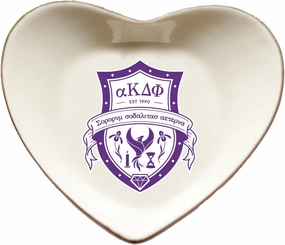 Sorority Shop Alpha Kappa Delta Phi Jewelry Dish - Heart-Shaped High-gloss finish Ceramic tray with Gold Detailing, Multi-Function Ceramic Ring Dish for Home or Office, Ideal for Jewelry and Keys