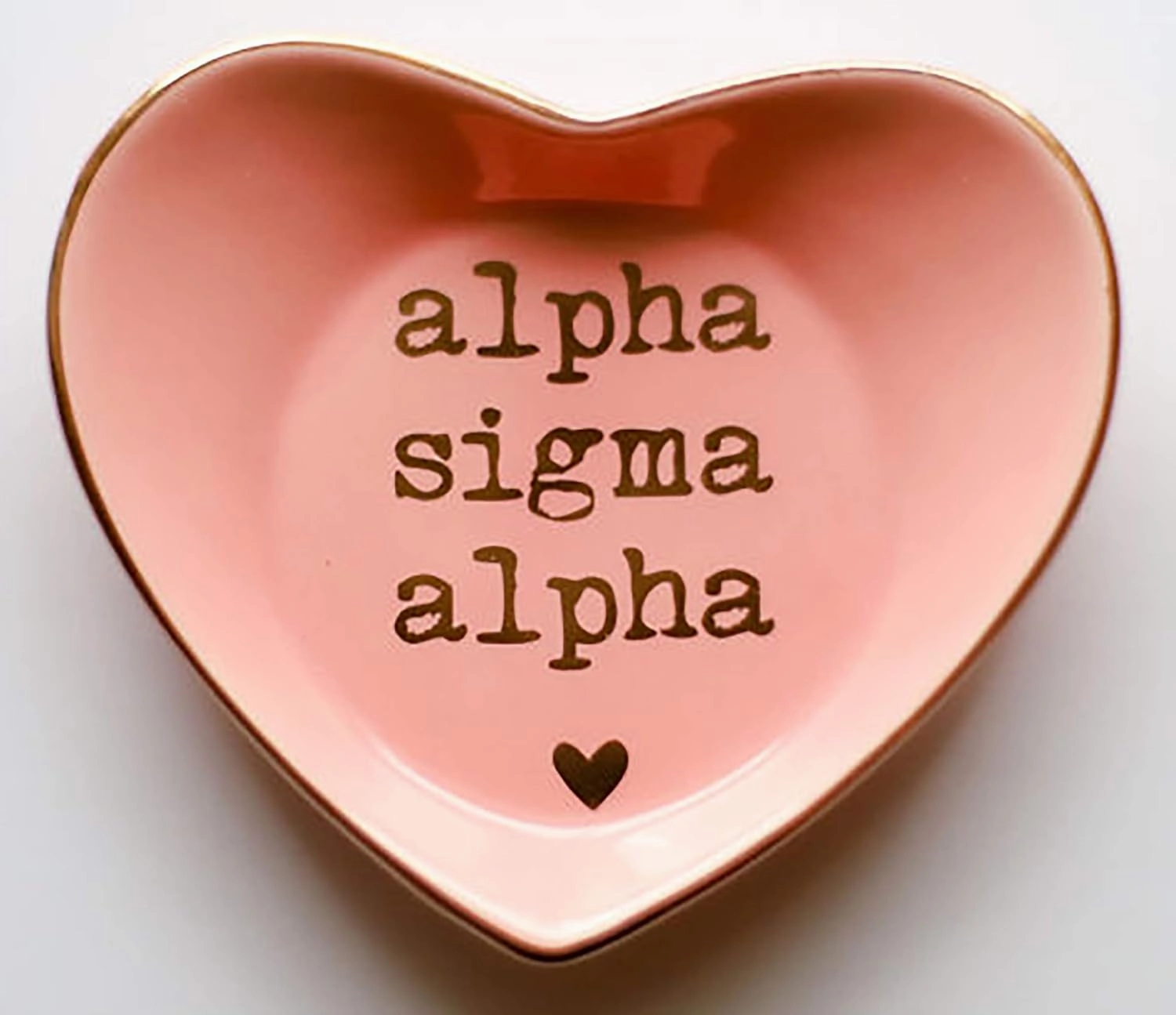 Sorority Shop Alpha Sigma Alpha Jewelry Dish - Heart-Shaped High-gloss finish Ceramic tray with Gold Detailing, Multi-Function Ceramic Ring Dish for Home or Office, Ideal for Jewelry and Keys