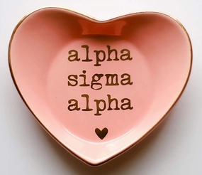 Sorority Shop Alpha Sigma Alpha Jewelry Dish - Heart-Shaped High-gloss finish Ceramic tray with Gold Detailing, Multi-Function Ceramic Ring Dish for Home or Office, Ideal for Jewelry and Keys