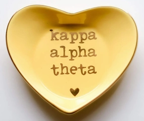 Sorority Shop Kappa Alpha Theta Jewelry Dish - Heart-Shaped High-gloss finish Ceramic tray with Gold Detailing, Multi-Function Ceramic Ring Dish for Home or Office, Ideal for Jewelry and Keys