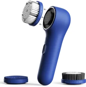 Spinning & V-Sonic Face Scrubber, NågraCoola 3.0 Facial Cleansing Brush, Waterproof & Rechargeable Face Scrub Brush for Men & Women with 3 Brushes, 3 Intensities, 2 Action Modes - Blue
