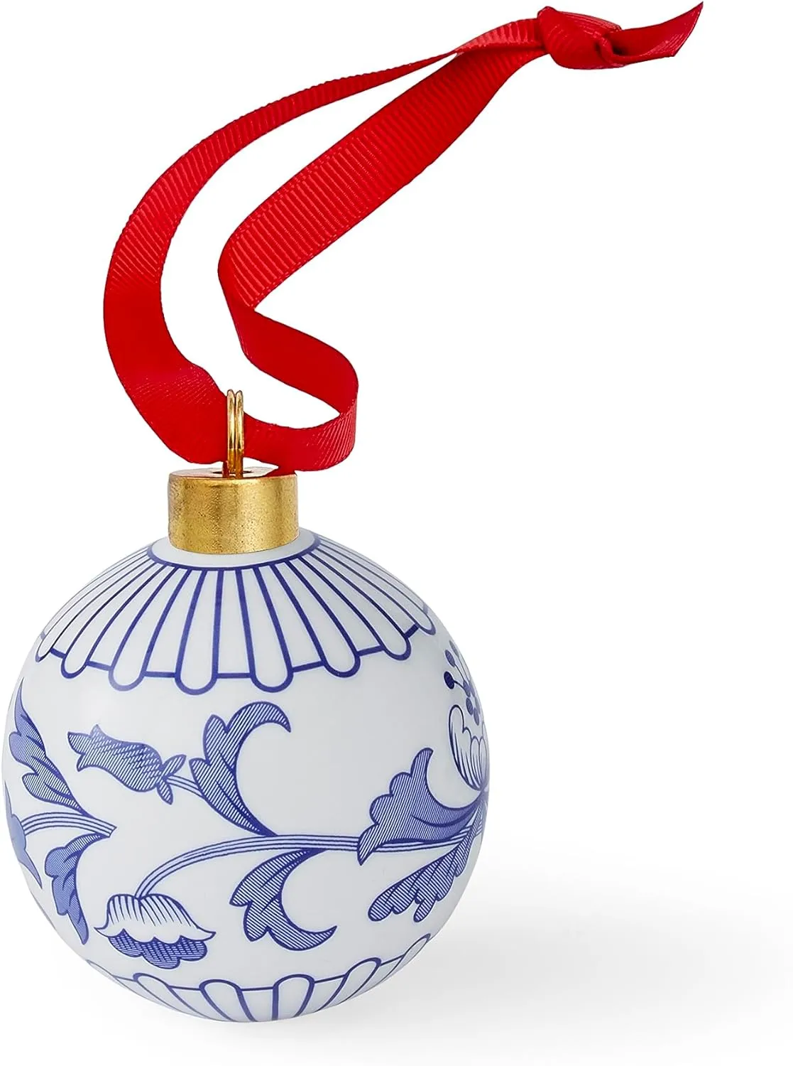 Spode Roll Over Image to Zoom in Spode Blue Italian Florals Bauble | Festive Porcelain Ornament with Red Ribbon - Hanging Ornament for Christmas Tree - Made of Porcelain (2.6-Inch)
