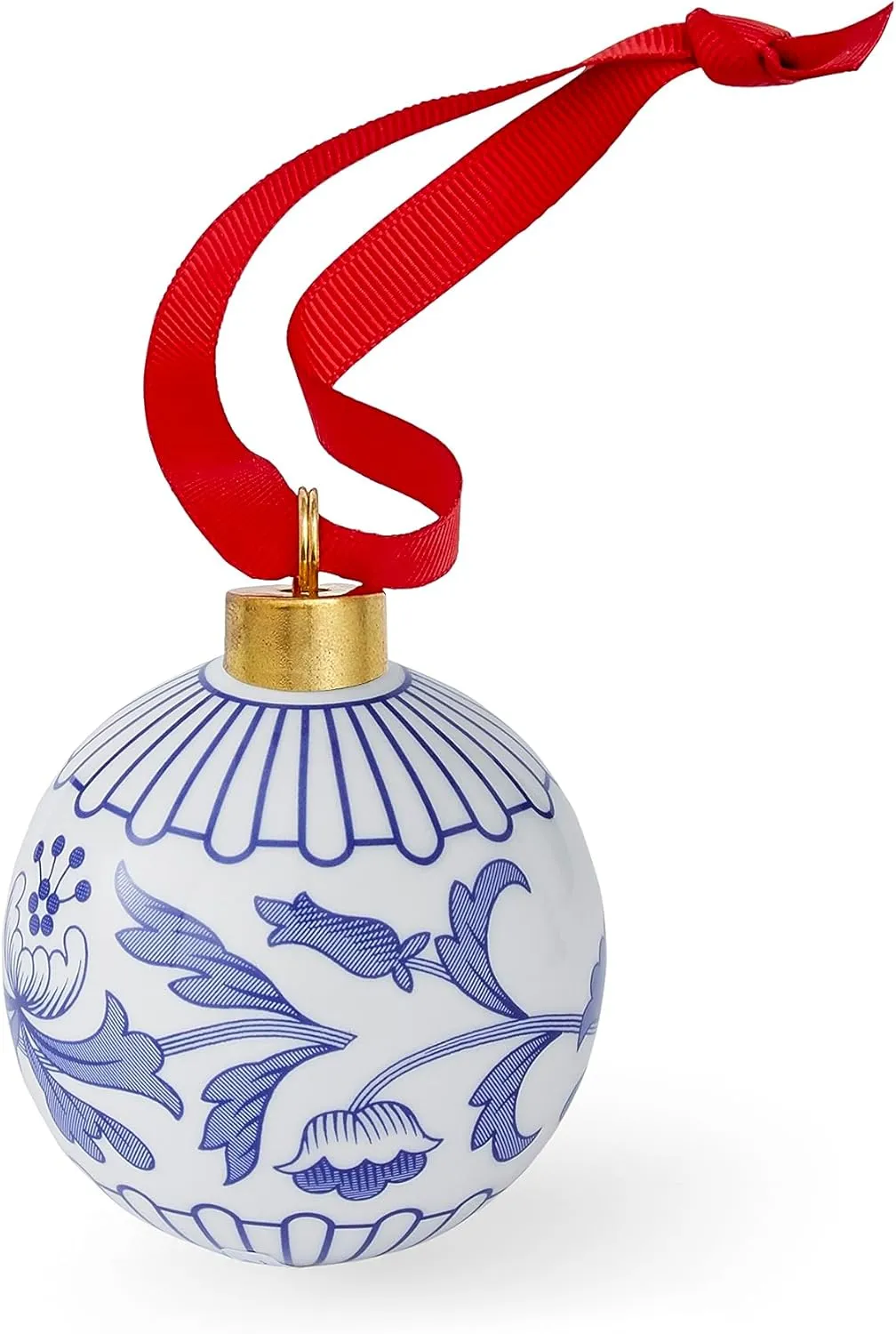 Spode Roll Over Image to Zoom in Spode Blue Italian Florals Bauble | Festive Porcelain Ornament with Red Ribbon - Hanging Ornament for Christmas Tree - Made of Porcelain (2.6-Inch)
