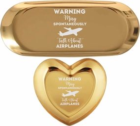 Spontaneously Talk About Airplanes - Funny Pilot Aviation T-Shirt Ring Jewelry Tray | Set of 2 Trinkets Holder