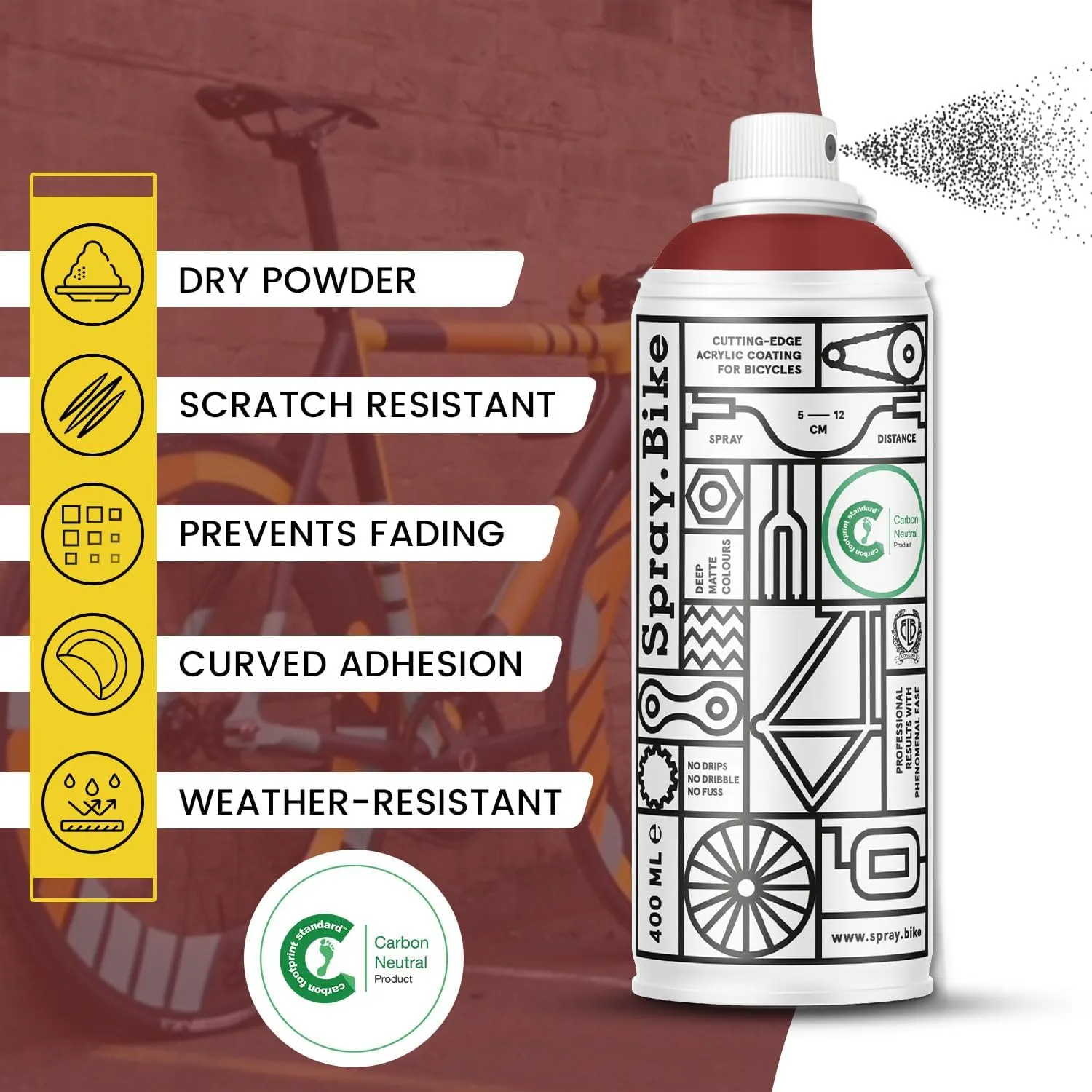 Spray Paint | Designed Mainly for Bicycles | Multi-Use Acrylic Spray Paint for Metal, Plastic | High Coverage Bike Paint, 400ml, Redbridge