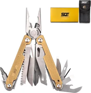 SQT2048 20-in-1 Multitool, Gifts for Men, Foldable & Self-Locking, Professional Multitool for DIY, Outdoor Camping, and Home Repairs, Gold