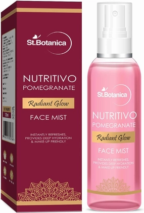 StBotanica NUTRITIVO Pomegranate Radiant Glow Face Mist, 120ml - Instantly Refreshes, Makeup Friendly - With Vitamin C, B3, Witch Hazel, Hyaluronic Acid, Saffron, Turmeric