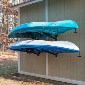 StoreYourBoard G-Kayak Wall Storage Rack – Heavy-Duty Outdoor Kayak Rack for 2 Boats, Adjustable Wall Mount Hanger, Holds 200 lbs, Silver, 26.5” L x 4” W x 30” H