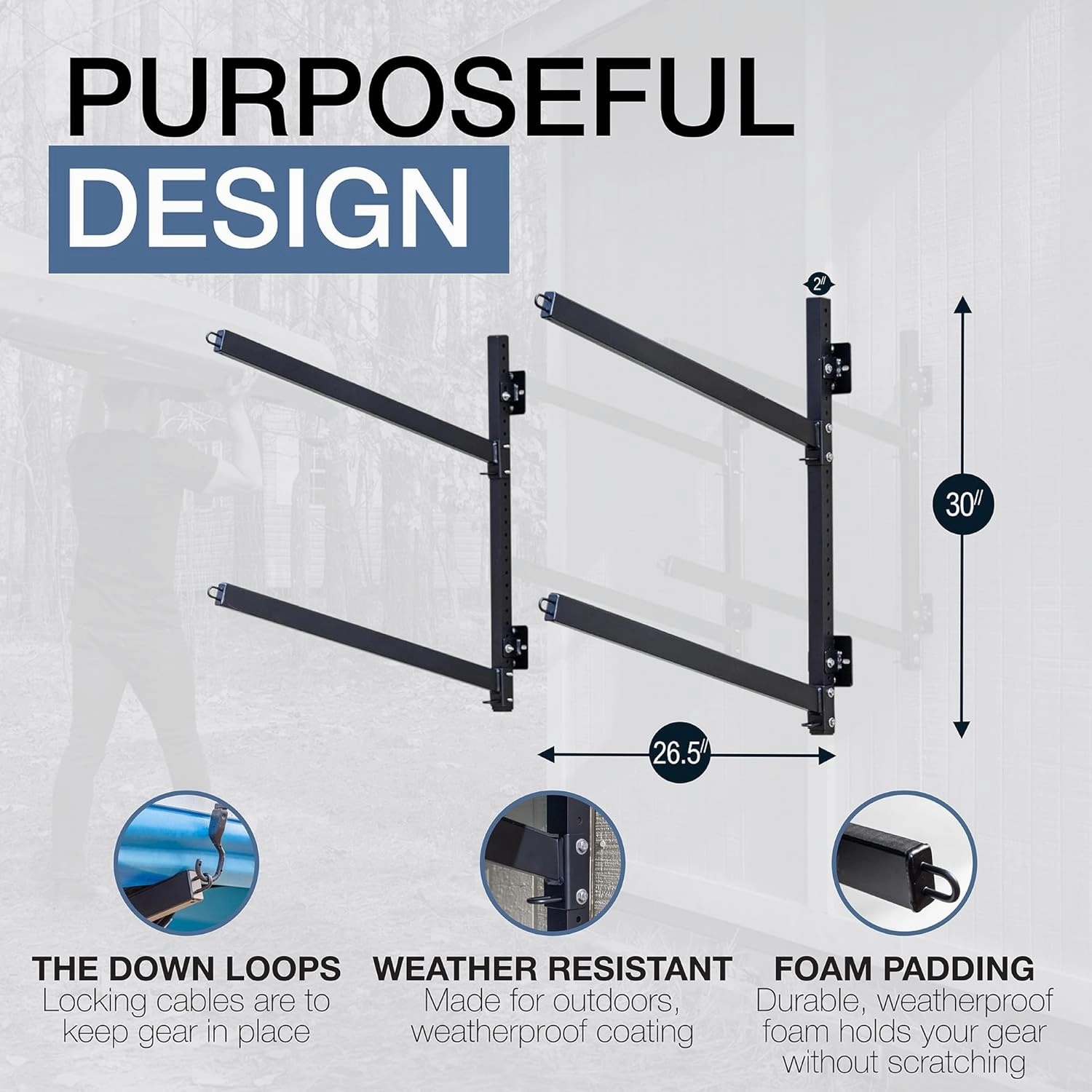 StoreYourBoard G-Kayak Wall Storage Rack – Heavy-Duty Outdoor Kayak Rack for 2 Boats, Adjustable Wall Mount Hanger, Holds 200 lbs, Silver, 26.5” L x 4” W x 30” H