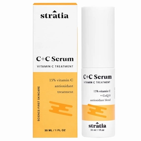 Stratia C C Vitamin C Serum – 15% Potent Formula with 10% L-Ascorbic Acid for Bright, Even-Toned Skin - Non-Irritating, Water-Free Antioxidant Face Cream, 1 Fl Oz
