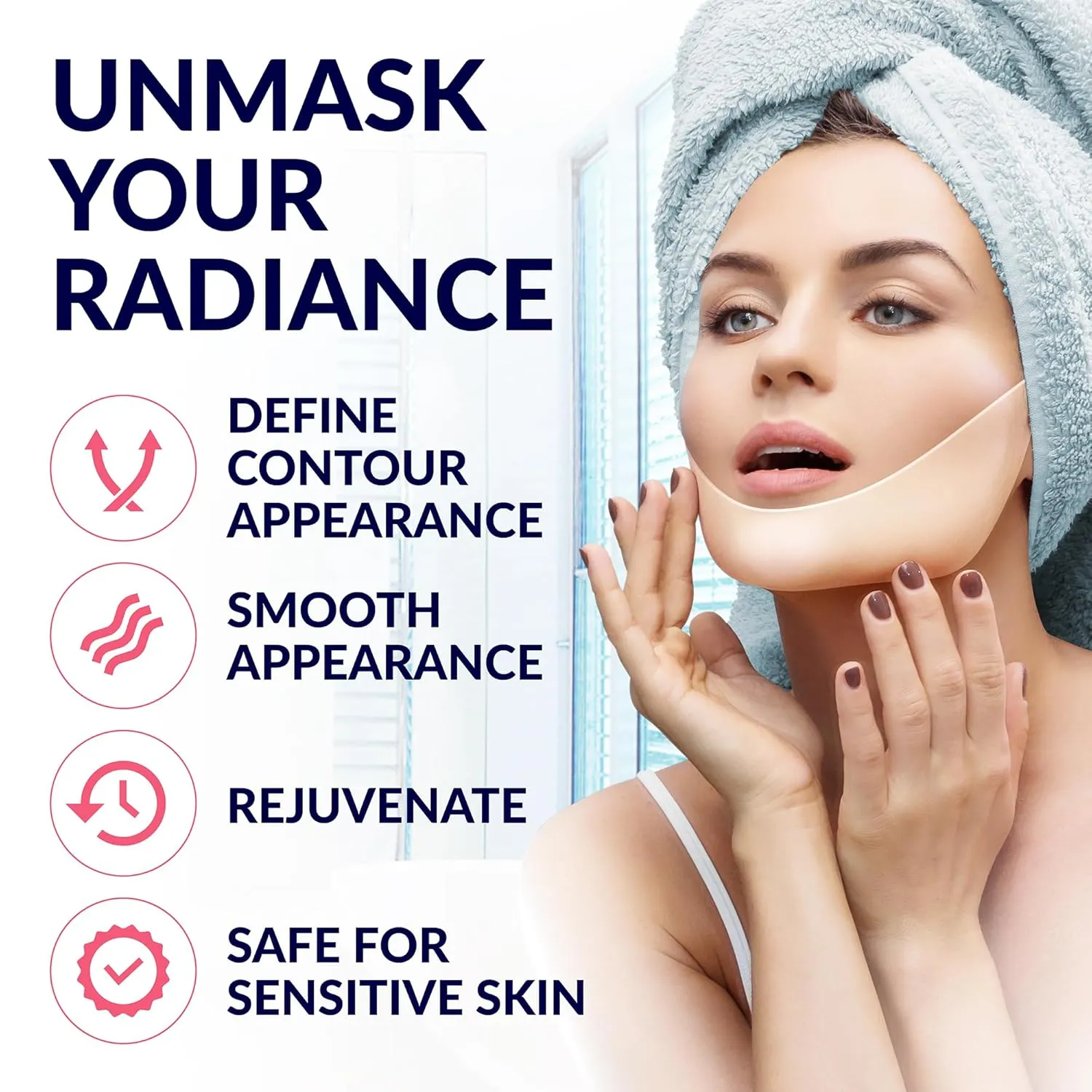 STYLIA V Line Lifting Collagen Face Mask - Double Chin Strap for Women - Jawline Shaper Face Lift Tape - Neck Lift Collagen Mask - Chin Strap for Sleeping - Hyaluronic Acid, Aloe Vera, Cica 10PC