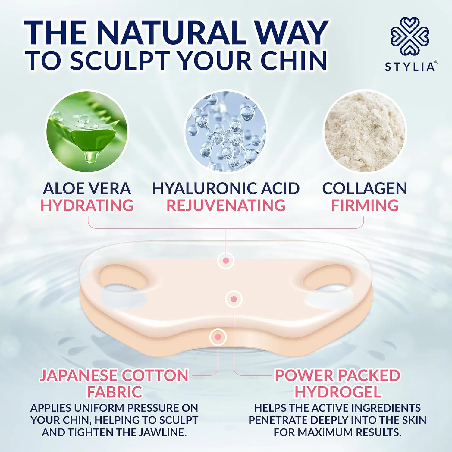 STYLIA V Line Lifting Collagen Face Mask - Double Chin Strap for Women - Jawline Shaper Face Lift Tape - Neck Lift Collagen Mask - Chin Strap for Sleeping - Hyaluronic Acid, Aloe Vera, Cica 10PC