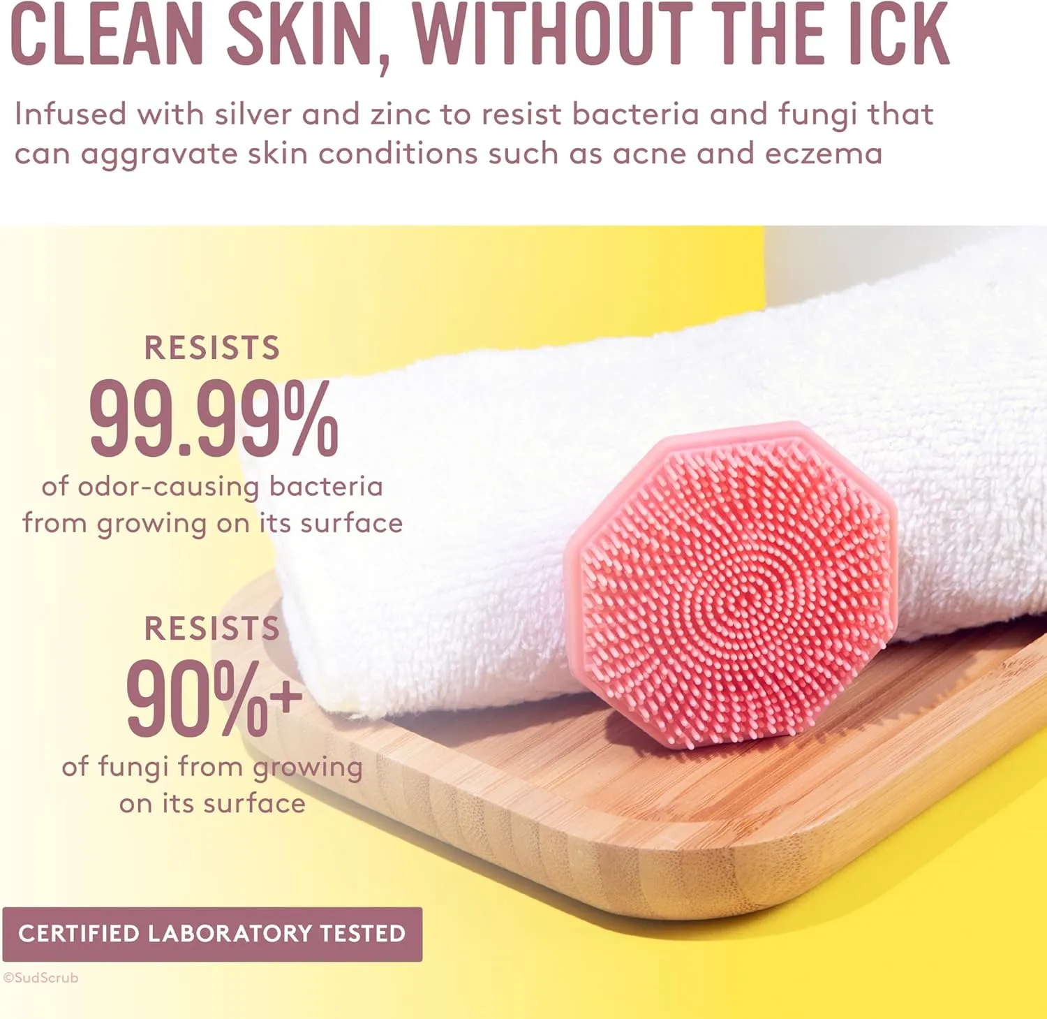 Sud Scrub® Antimicrobial Silicone Face Scrubber, 1 Pack, Gentle Face Exfoliator for Sensitive Skin, Eco Friendly Facial Cleansing Brush, Exfoliating Face Brush for Men and Women (Pink)