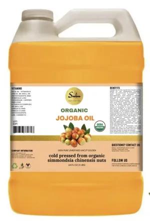 SULU Certified Organic Cold Pressed Unrefined Raw Uncut Golden Jojoba Oil- 1 Gallon/128 fluid ounces