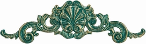 Sungmor Cast Iron Fleur De Lis Wall Decor, Vintage Green Metal Flower Scrolled Wall Pediments Decor, 15.5" Long Carved Appliques Onlays, Wall Door Cabinet Mantel Topper Corner Carving Decals