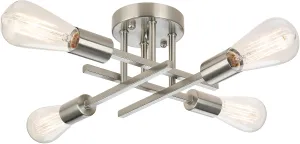 SunRider Industrial 4-Light Semi Flush Mount Ceiling Light Fixture, Brushed Nickel, Silver Farmhouse Sputnik Chandelier Pendant Lamp for Living Room