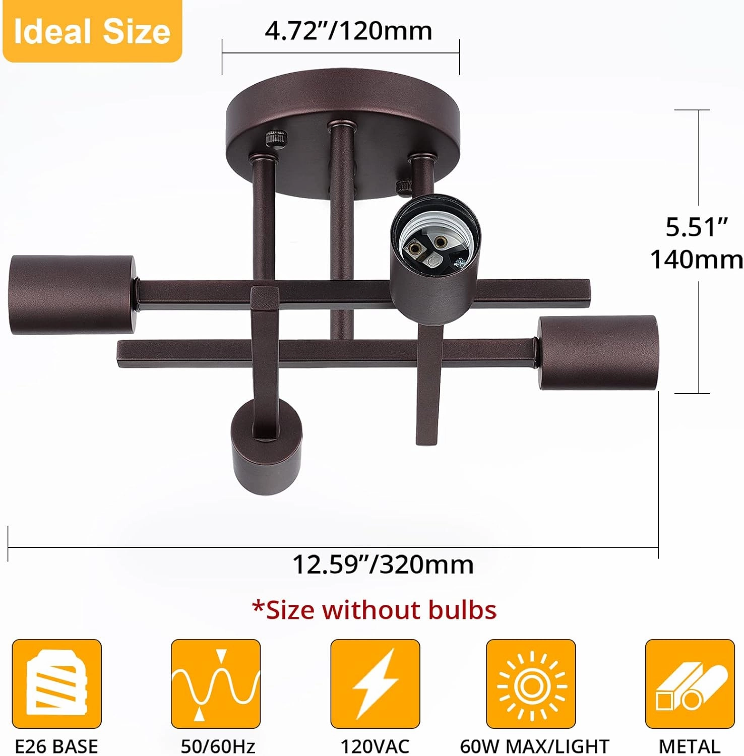 SunRider Industrial 4-Light Semi Flush Mount Ceiling Light Fixture, Bronze Farmhouse Ceiling Lights, Rustic Metal Sputnik Chandelier Lamp for Bedroom