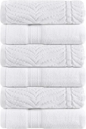 Superior Cotton Chevron Hand Towel Set, Zero Twist, Quick Dry, Small Towels, Absorbent Bathroom Basics, Home Essentials, Spa, Salon, Hotel, Kitchen, Luxury Quick Drying, Assorted Set of 6, White