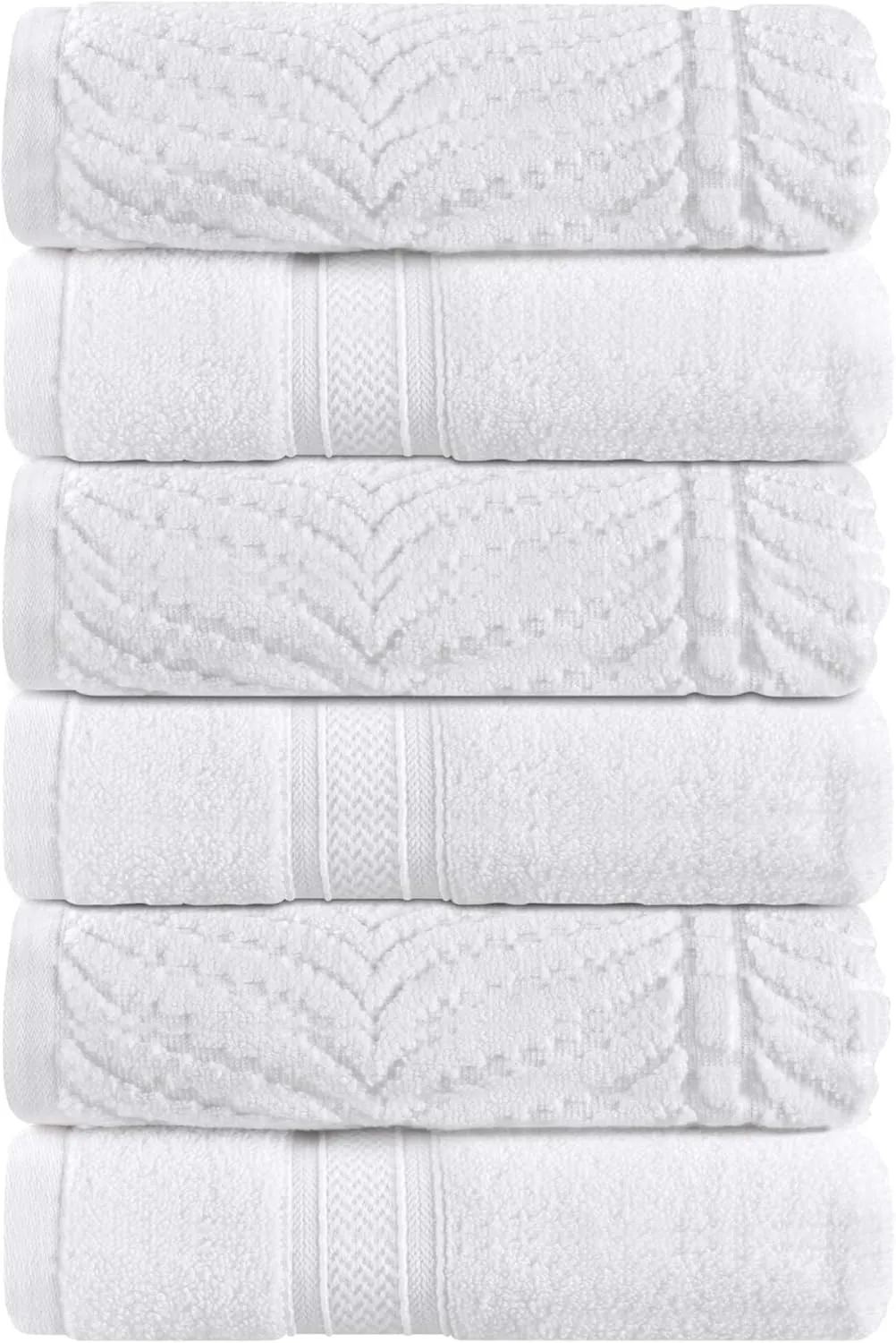 Superior Cotton Chevron Hand Towel Set, Zero Twist, Quick Dry, Small Towels, Absorbent Bathroom Basics, Home Essentials, Spa, Salon, Hotel, Kitchen, Luxury Quick Drying, Assorted Set of 6, White