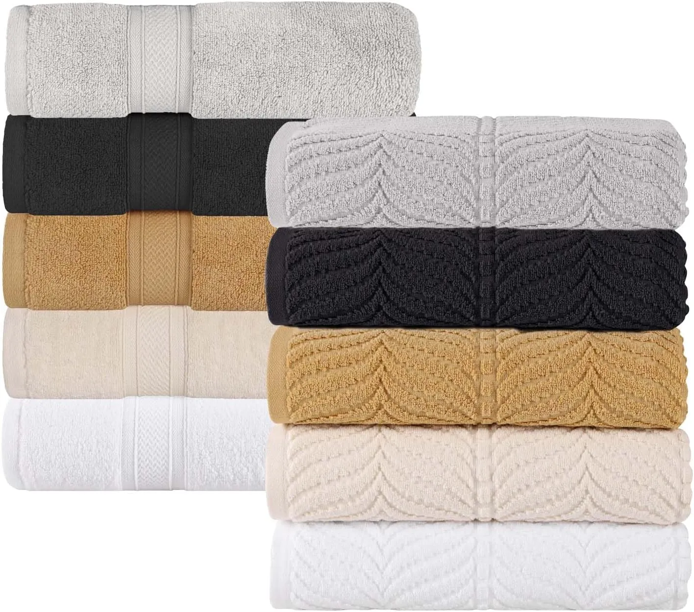 Superior Cotton Chevron Hand Towel Set, Zero Twist, Quick Dry, Small Towels, Absorbent Bathroom Basics, Home Essentials, Spa, Salon, Hotel, Kitchen, Luxury Quick Drying, Assorted Set of 6, White