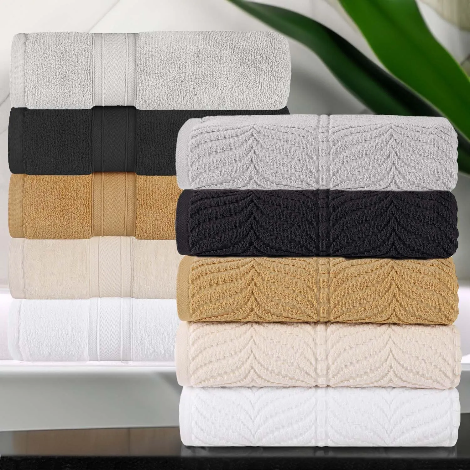 Superior Cotton Chevron Hand Towel Set, Zero Twist, Quick Dry, Small Towels, Absorbent Bathroom Basics, Home Essentials, Spa, Salon, Hotel, Kitchen, Luxury Quick Drying, Assorted Set of 6, White