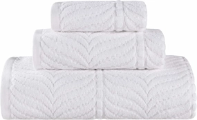 Superior Cotton Chevron 3 Piece Towel Set, Zero Twist, Quick Dry, Home Essentials, Shower, Spa, Luxury Plush Soft Absorbent Towels, Includes 1 Bath, 1 Hand, 1 Washcloth/Face Towel, Jacquard, White