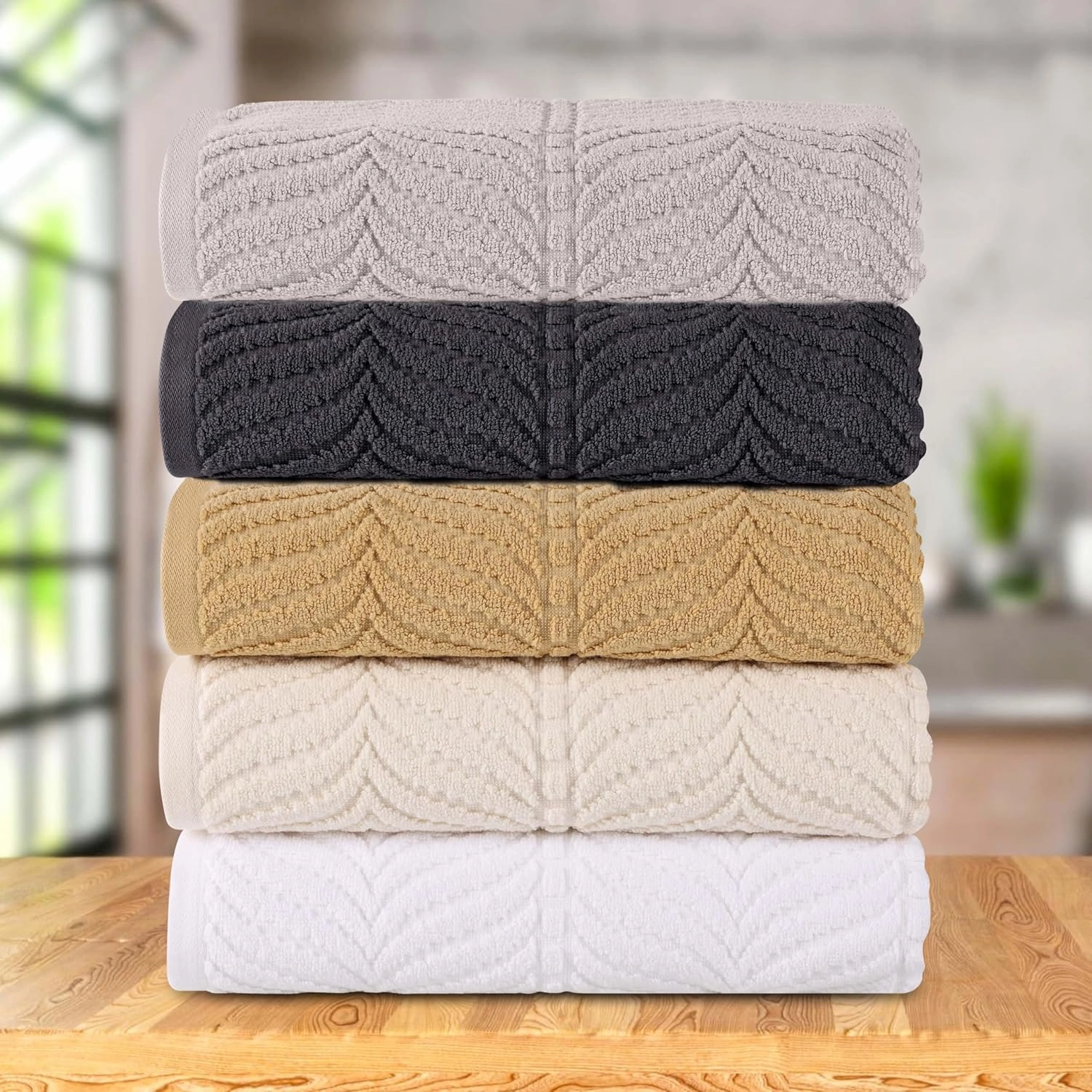 Superior Cotton Chevron 3 Piece Towel Set, Zero Twist, Quick Dry, Home Essentials, Shower, Spa, Luxury Plush Soft Absorbent Towels, Includes 1 Bath, 1 Hand, 1 Washcloth/Face Towel, Jacquard, White