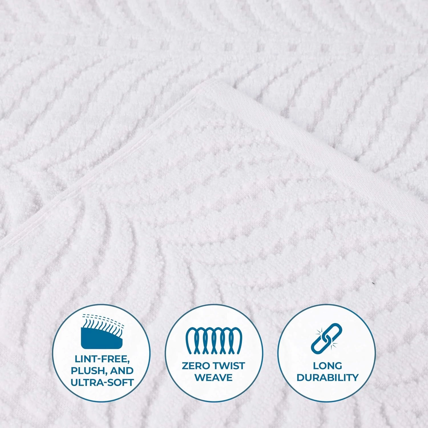 Superior Cotton Chevron 3 Piece Towel Set, Zero Twist, Quick Dry, Home Essentials, Shower, Spa, Luxury Plush Soft Absorbent Towels, Includes 1 Bath, 1 Hand, 1 Washcloth/Face Towel, Jacquard, White