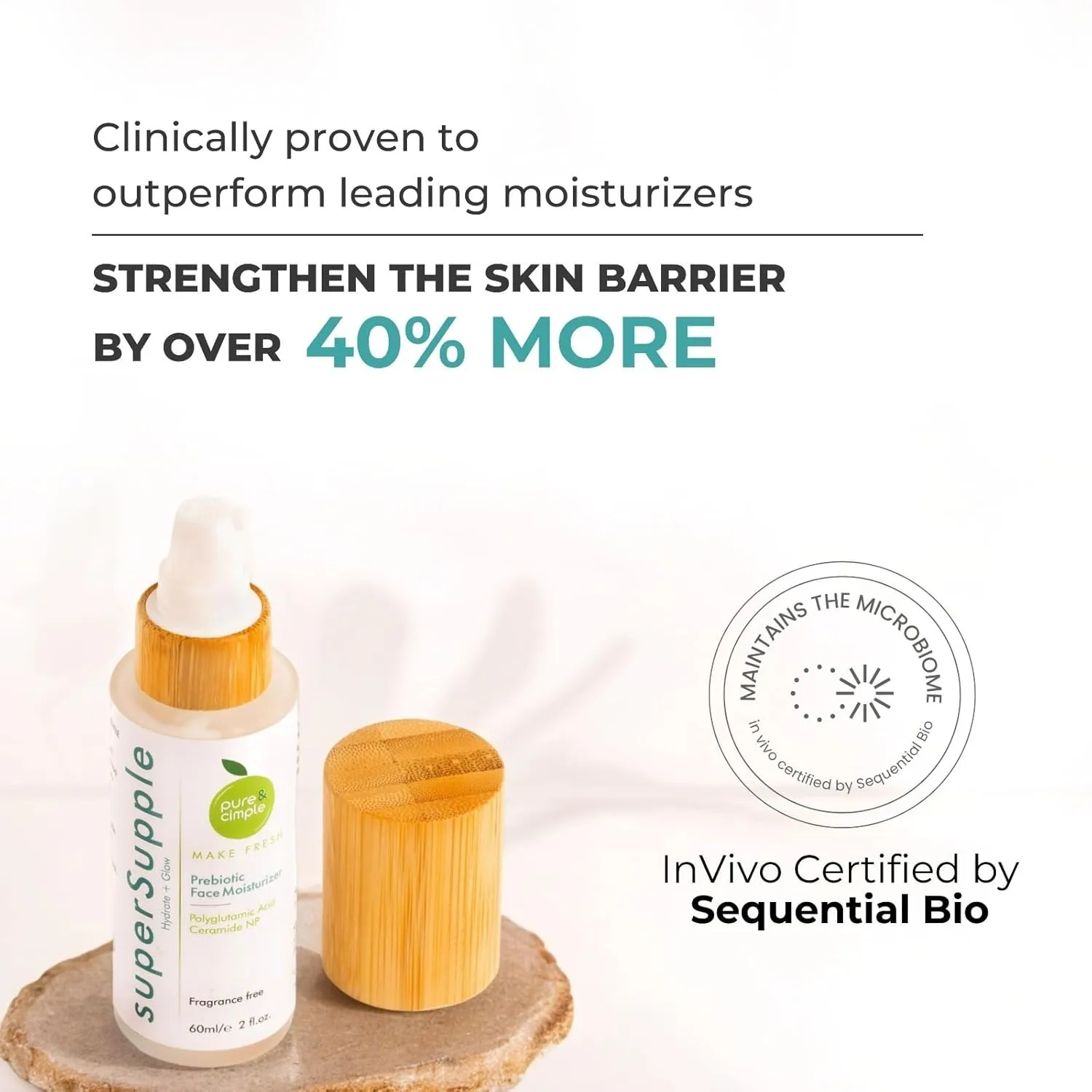 superSupple Prebiotic Face Moisturizer for Women - Polyglutamic Acid & Ceramide Hydrating Face Cream for Dry, Sensitive, Mature Skin - Skin Barrier Repair & Microbiome Support (60ml)