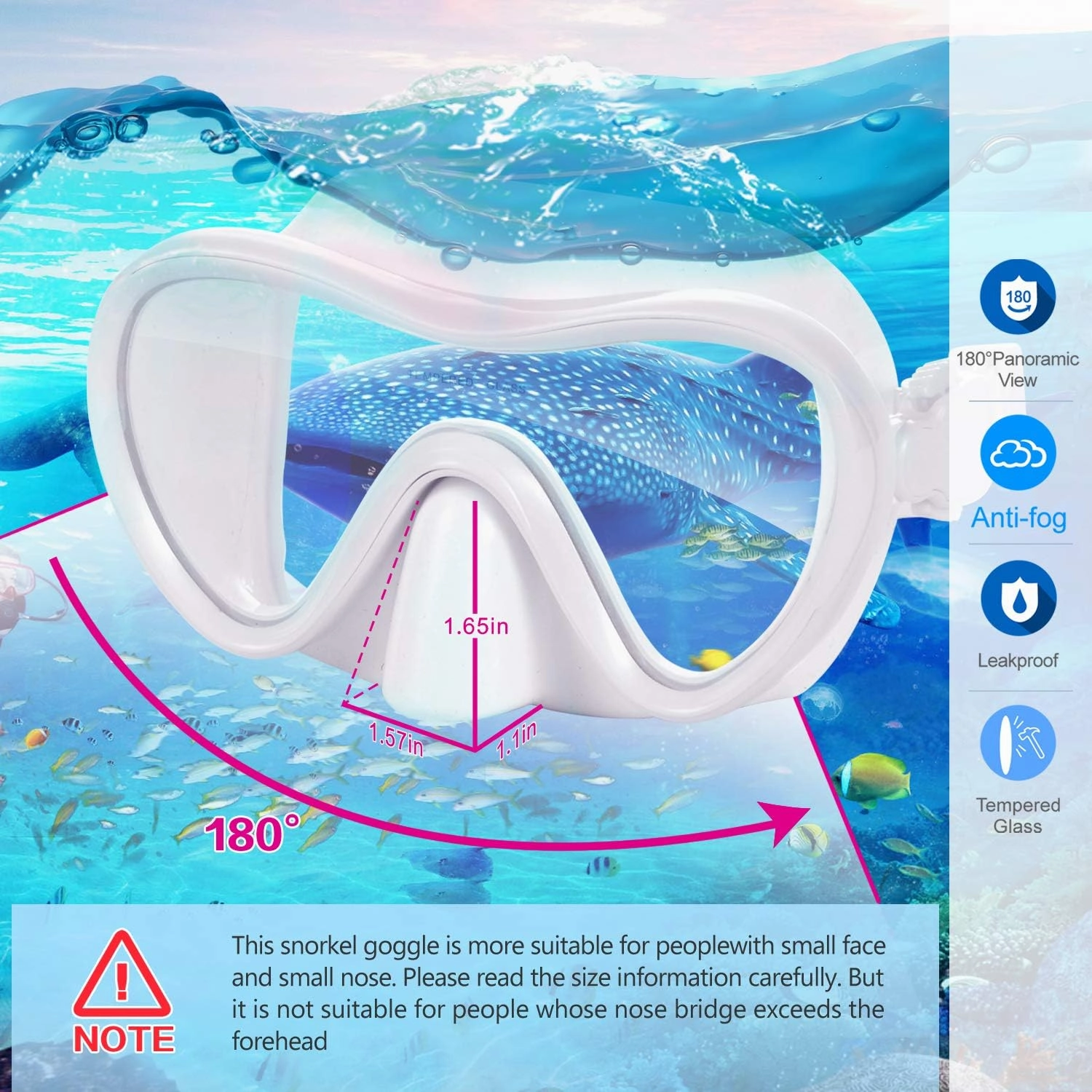 Supertrip 2024 Snorkeling Gear for Adults, Anti-Fog Snorkel Set, Tempered Glass Snorkel Mask Adult, Anti-Leak Snorkel Snorkeling Gear, Scuba Diving Mask and Snorkel for Women Men Youth