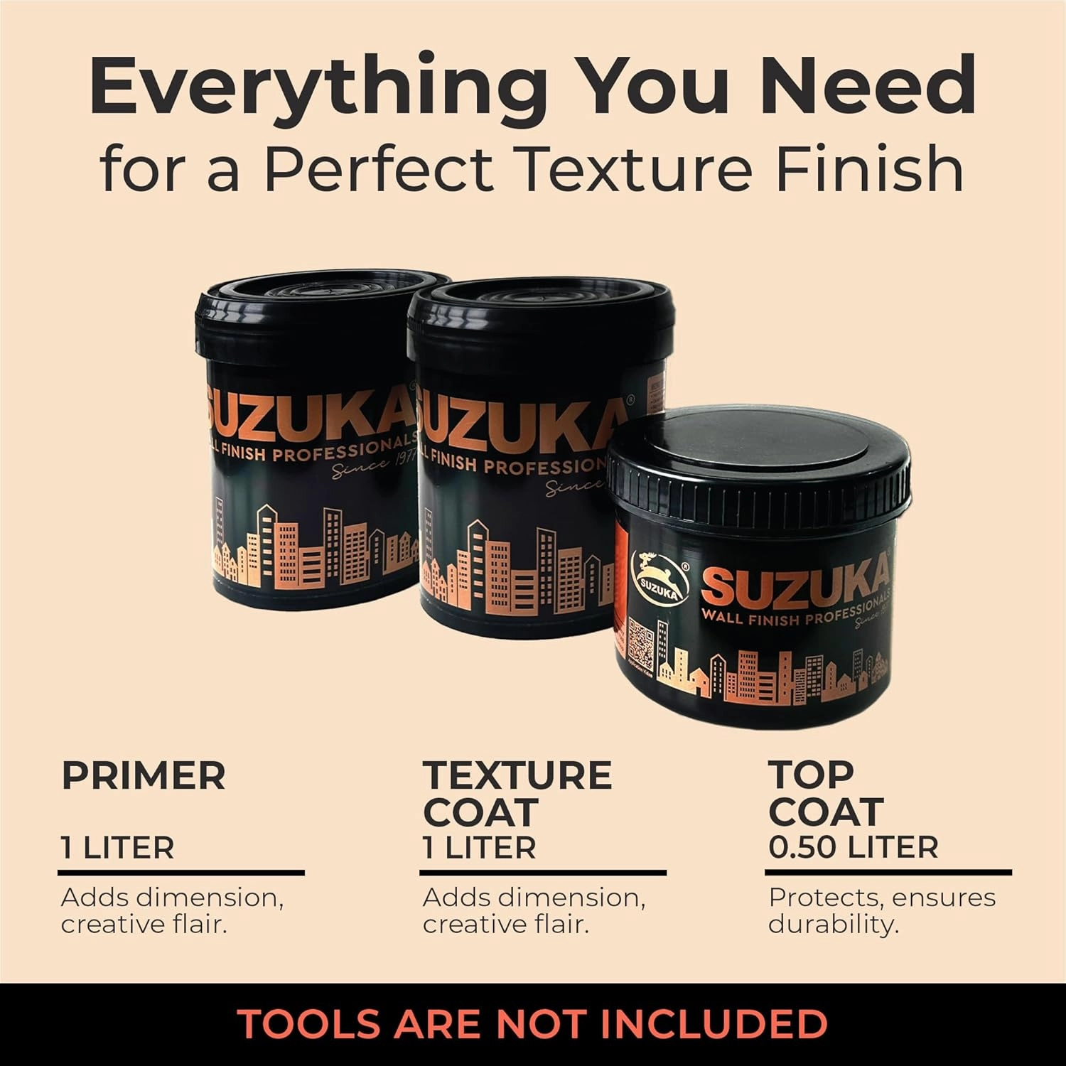 SUZUKA Strato Texture Limewash Effect Matte Wall Paint, Lime Plaster, Venetian Interior Paint, Primer and Wax Top Coat included, Mushroom Beige