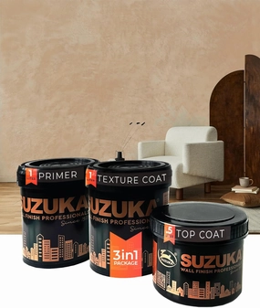 SUZUKA Strato Texture Limewash Effect Matte Wall Paint, Lime Plaster, Venetian Interior Paint, Primer and Wax Top Coat included, Mushroom Beige