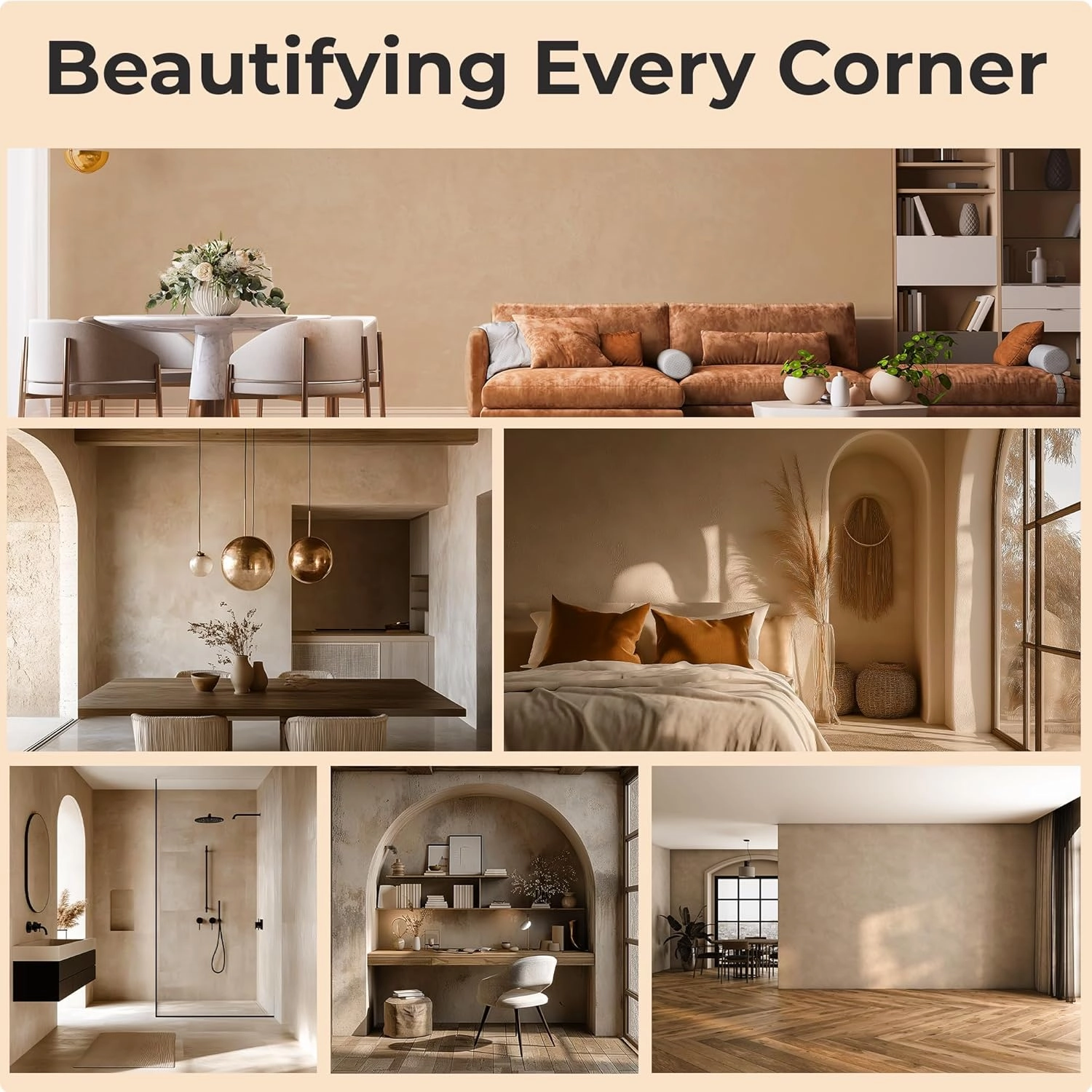 SUZUKA Strato Texture Limewash Effect Matte Wall Paint, Lime Plaster, Venetian Interior Paint, Primer and Wax Top Coat included, Mushroom Beige