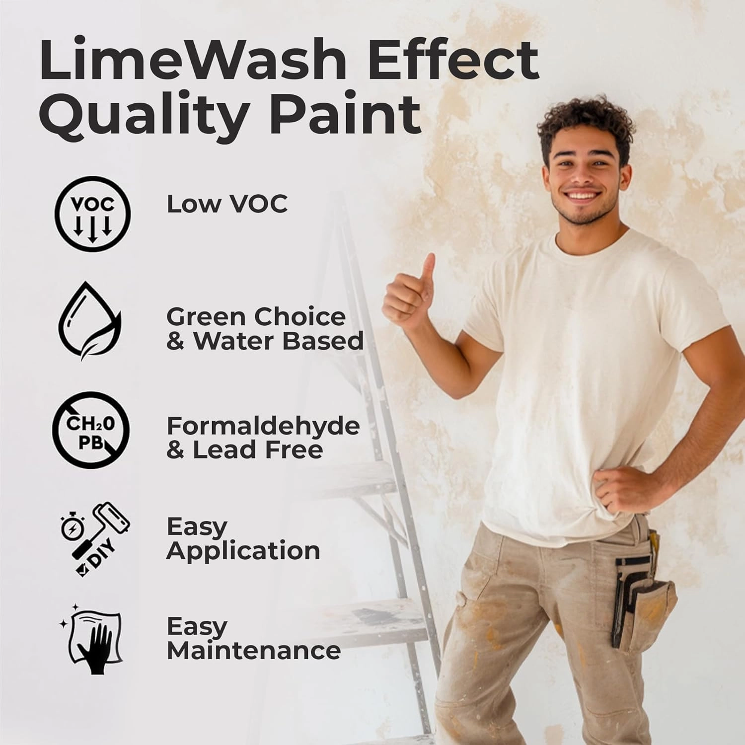 SUZUKA Strato Texture Limewash Effect Matte Wall Paint, Lime Plaster, Venetian Interior Paint, Primer and Wax Top Coat included, Mushroom Beige