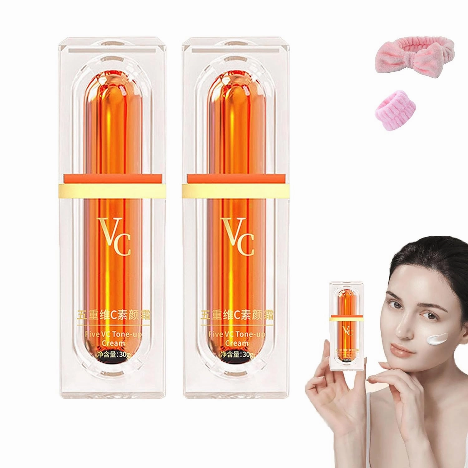 Swarous Vitamin C Multi Vc Natural Makeup Cream, Five Vitamin C Tone-Up Cream, Swarous Vitamin C Makeup Tone Up Cream, Moisturizing 𝐁𝐫𝐢𝐠𝐡𝐭𝐞𝐧ing Concealer Smooth Tone Up Cream (2PCS, One size)