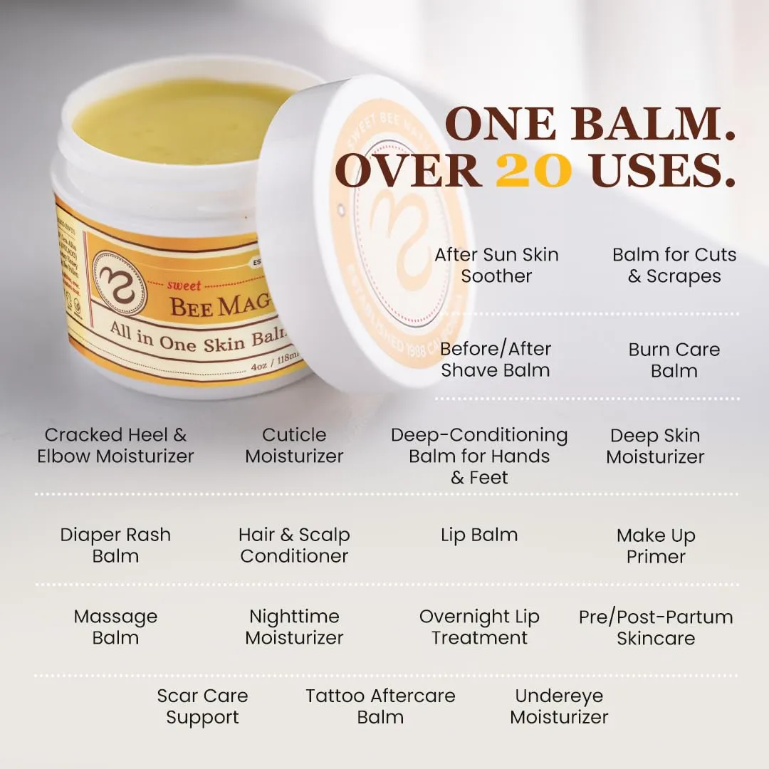 Sweet Bee Naturals - All-in-One Balm & Ointment for Face & Body, Multipurpose Moisturizer for Dryness, Burns, & Irritation, Nourishing Bee Magic Skin Care Essentials - 1 Jar (4oz)