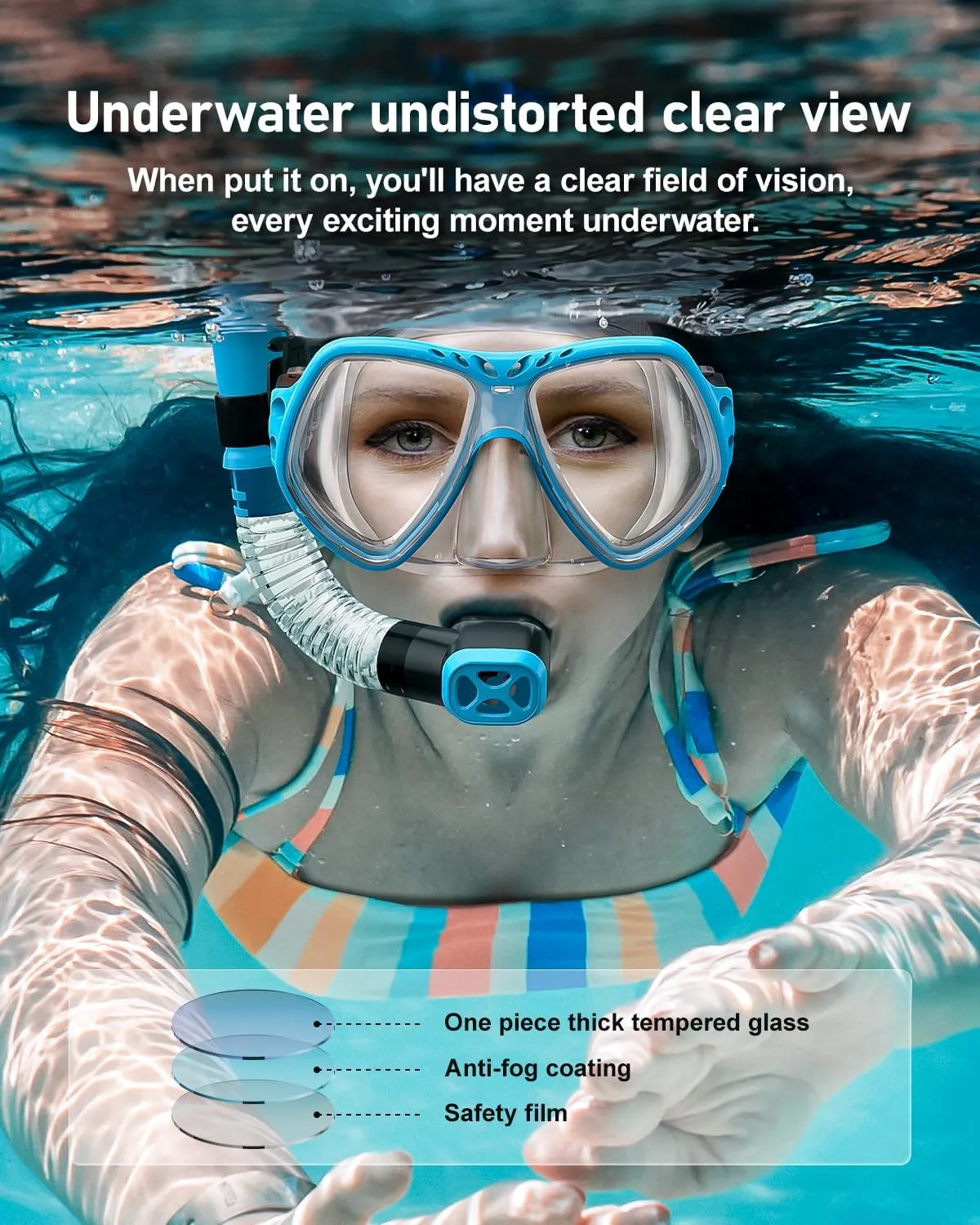Swim Goggles with Nose Cover, Professional Anti-Fog and Anti-Leak Clear Snorkeling Mask for Adults and Teens, 9 Colors